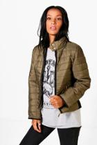 Boohoo Lily Quilted Contrast Panel Jacket Khaki