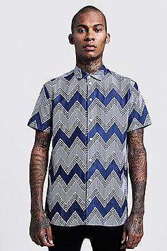Boohoo Chevron Print Short Sleeve Shirt