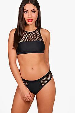 Boohoo Faro Mesh Halterneck Crop Bikini