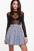 Boohoo Ella Gingham Embroidered Skater Skirts Blue