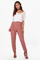 Boohoo Petite Emma Tapered Loose Fit Trouser Rose