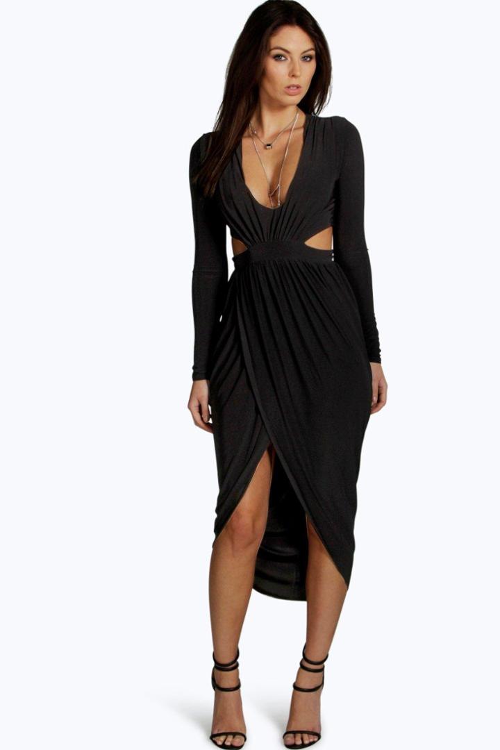 Boohoo Silvia Cut Out Wrap Midi Dress Black