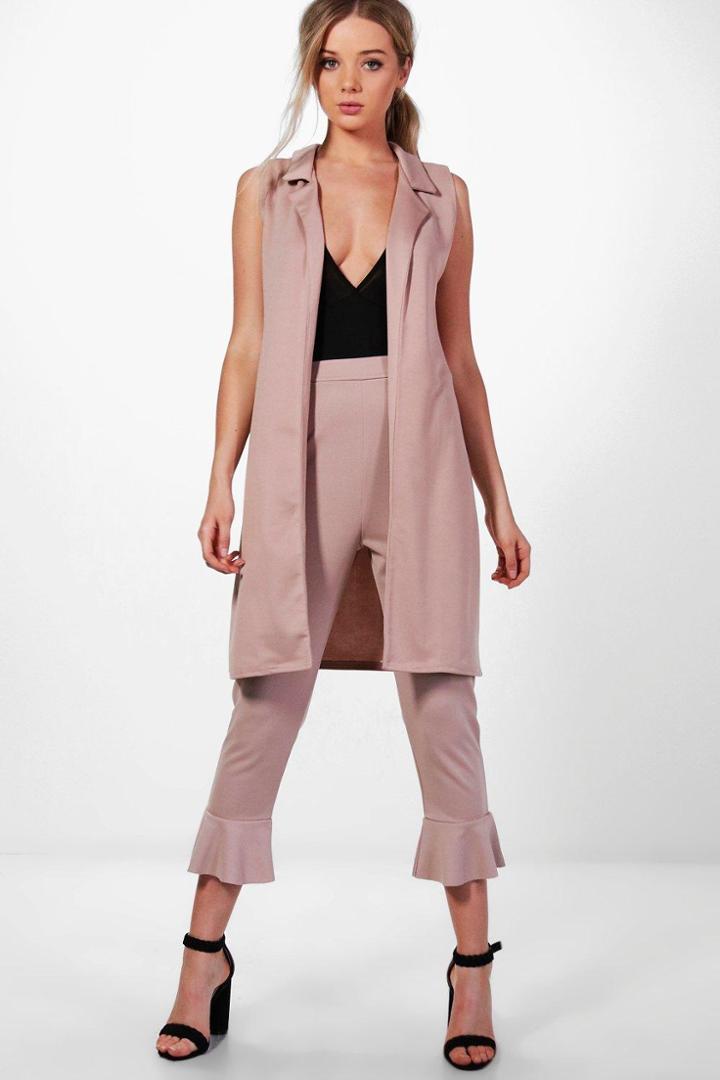 Boohoo Ashleigh Sleeveless Notch Neck Duster Stone