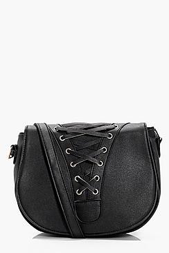 Boohoo Heather Lace Up Corset Saddle Bag