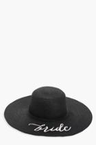 Boohoo Lucy Bride Slogan Straw Hat Black