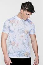Boohoo Tropical Floral Sublimation Print Polo