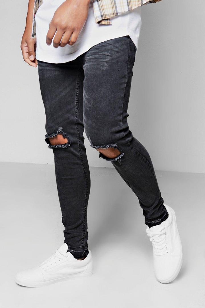 Boohoo Black Skinny Fit Ripped Knee Jeans Black