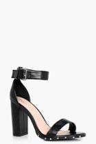 Boohoo Megan Stud Band Block Heel Peeptoe Black