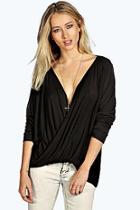 Boohoo Plunge Neck Drape Long Sleeved Top