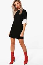 Boohoo Bec Woven Sleeve Detail Stud Sweat Dress