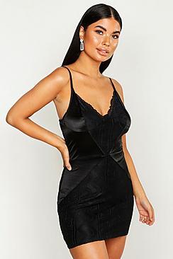 Boohoo Petite Lace And Satin Mini Dress