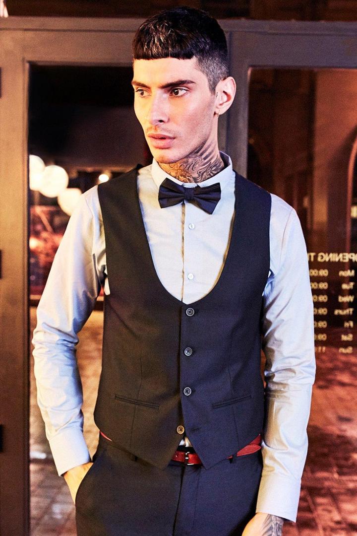 Boohoo Tuxedo Waistcoat Navy