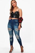 Boohoo Plus Meg Ripped Detail Step Hem Skinny Jeans