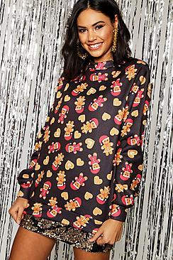 Boohoo Christmas Ginger Bread Print Sweat Jumper