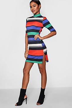 Boohoo Mya Bright Stripe Bodycon Dress