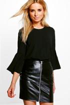 Boohoo Lily Flared Sleeve Shell Top Black