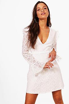 Boohoo Ana Lace Ruffle Shirt Dress
