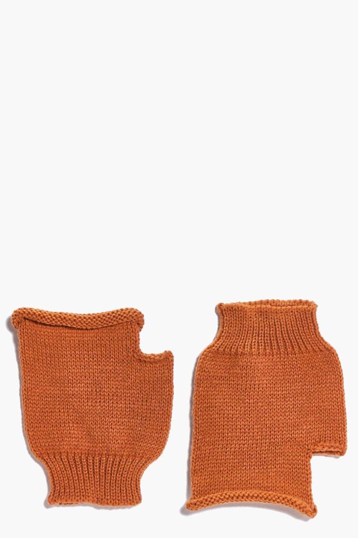Boohoo Annabel Fingerless Soft Knit Mittens Rust
