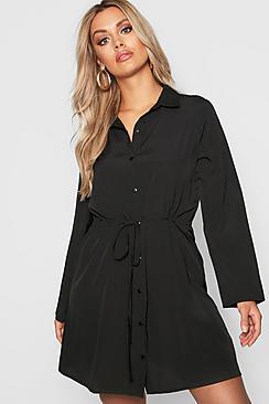 Boohoo Plus Drawstring Waist Shirt Dress