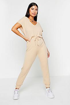 Boohoo Short Sleeve Plunge Rib Lounge Set