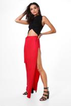 Boohoo Ruby Tie Waist Jersey Front Split Maxi Skirt Red