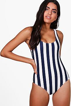 Boohoo Seychelles Nautical Stripe Scoop Swimsuit