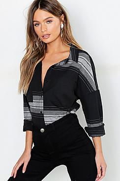 Boohoo Stripe Pocket Detail Oversized Shirt