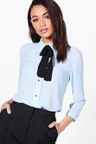 Boohoo Penny Woven Tie Neck Shirt