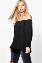 Boohoo Lois Black Denim Off The Shoulder Top