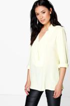 Boohoo Cora Notch Neck Woven Shirt Lemon
