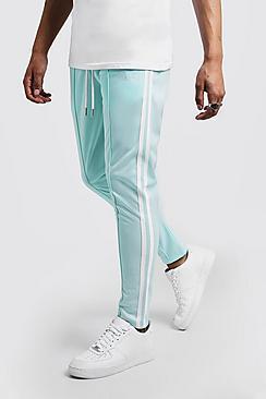 Boohoo Original Man Tricot Skinny Fit Joggers With Tape