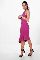 Boohoo Petite Lana Premium High Neck Frill Hem Dress