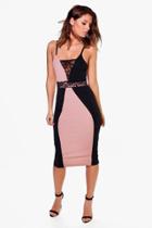 Boohoo Laura Contrast Panel Lace Insert Midi Dress Rose