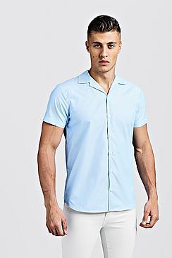 Boohoo Short Sleeve Pinstripe Revere Shirt