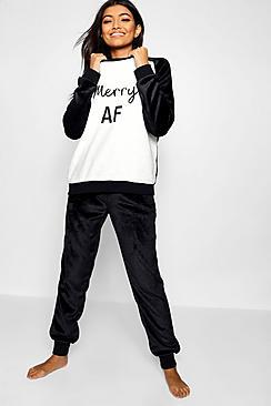 Boohoo Merry Af Mono Fleece Twosie