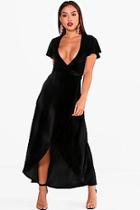 Boohoo Bec Angel Sleeve Dip Skirt Velvet Maxi Dress
