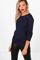 Boohoo Kodie Crew Neck Ribbed Button Detail Top