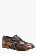 Boohoo Double Buckle Smart Brogue Shoes Brown