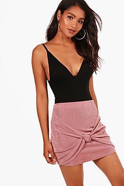 Boohoo Premium Slinky Full Knot Drape Mini Skirt