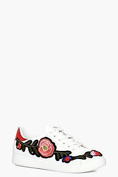Boohoo Jessica Floral Embroidered Trainer