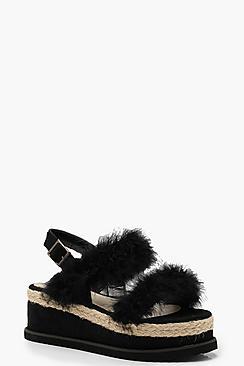 Boohoo Faux Fur Two Strap Flatforms