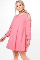 Boohoo Liz Cold Shoulder Ruffle Sleeve Dress
