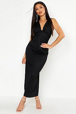 Boohoo Knot Front Plunge Maxi Dress