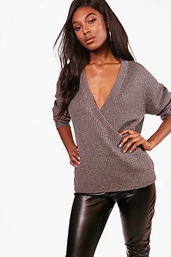 Boohoo Millie Oversized Plunge Wrap Over Jumper
