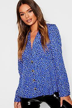 Boohoo Smudge Polka Dot Horn Button Blouse