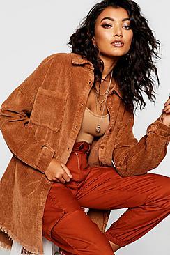 Boohoo Raw Edge Oversized Cord Shirt