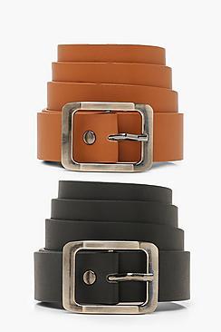 Boohoo 2 Pk Rectangle Buckle Boyfriend Belt