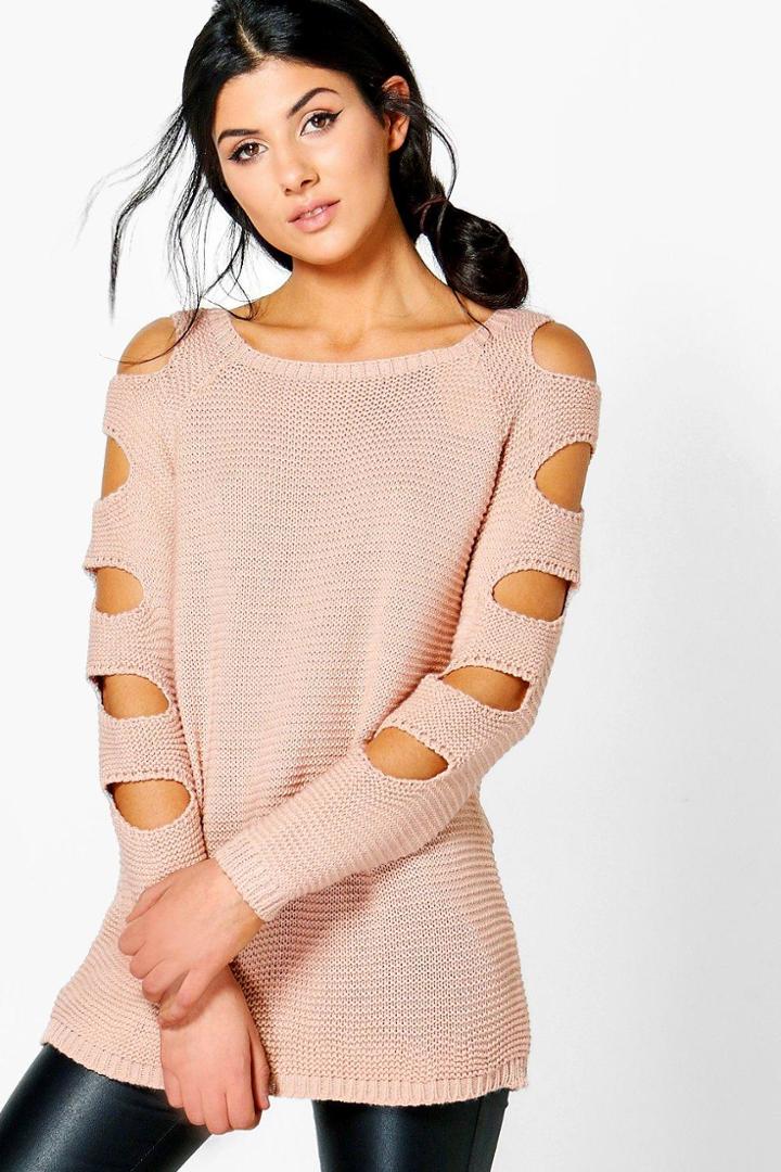 Boohoo Ashleigh Slash Sleeve Jumper Blush
