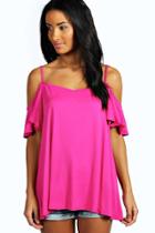 Boohoo Lola Frill Cold Shoulder Swing Top Raspberry