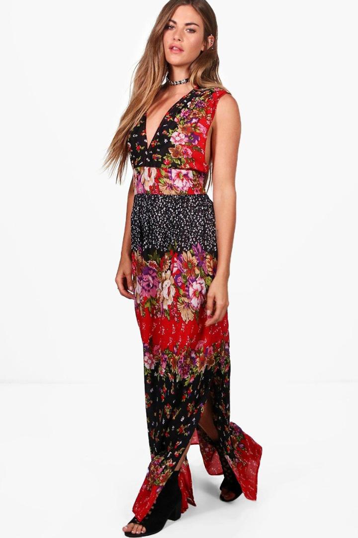 Boohoo Ella Floral Printed Cross Back Maxi Dress Multi